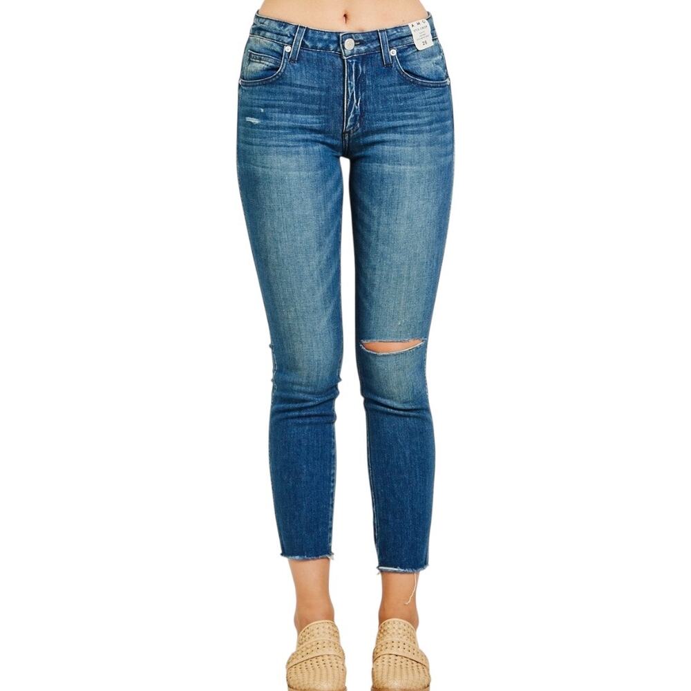 AMO Stix Crop Jeans 26 Night Owl Destroy Wash Ankle Stretch Casual Blue Denim